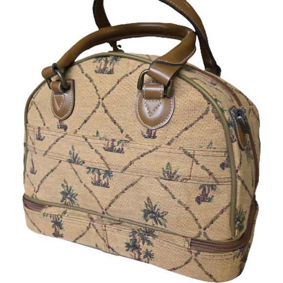 Vtg 80s Leisure International Tan Vanity Bag Case Tropical Palm Tapestry EUC - Picture 4 of 16